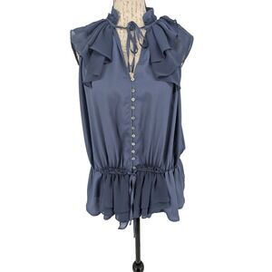 Coquette Blouse MEDIUM Blue  Mother of Pearl Buttons Bohemian